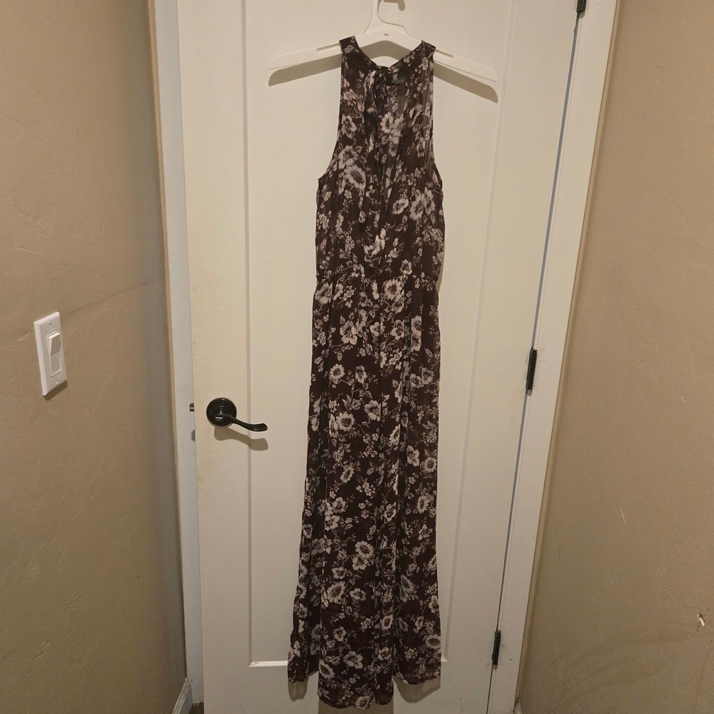 Band of Gypsies Jumpsuit Womens XS Floral Halter Wide Leg Keyhole Tie Back - Picture 8 of 11